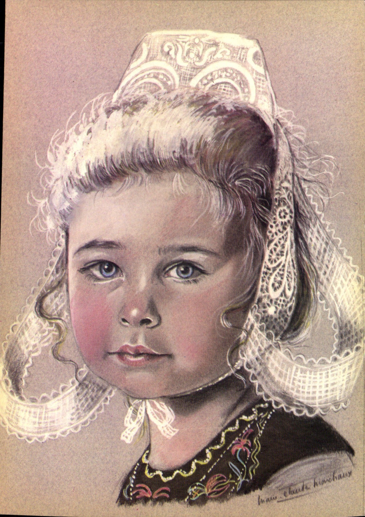 CPSM Les enfants Bretons de Marie Claude Monchaux Fillette du Porzay vers 1900 
