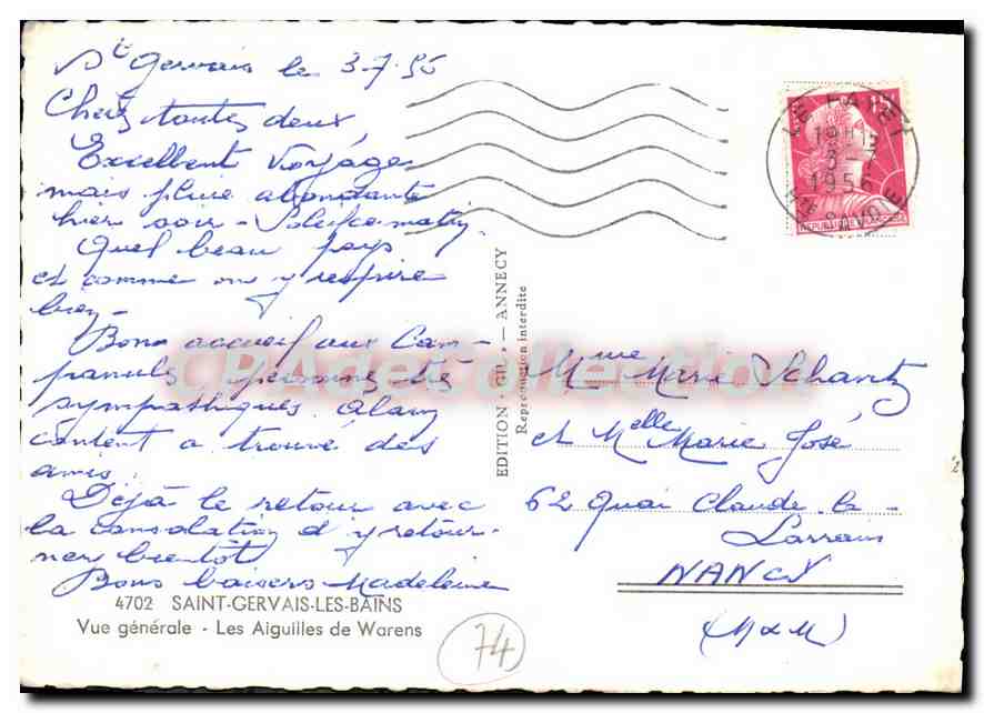 Saint-Cervains-les-Bains — Algemene uitzicht — De Aiguilles de Waren — Uitgave Anney — Achterkant