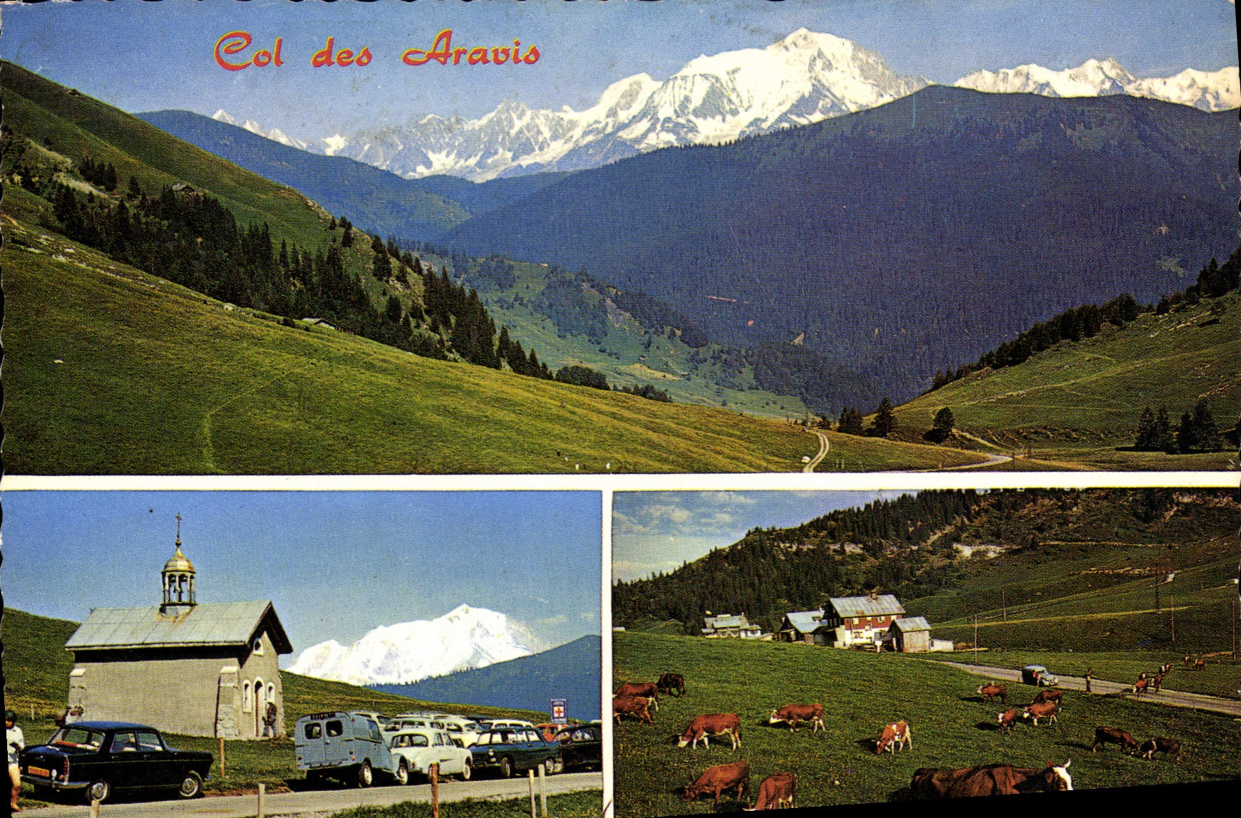 Col des Aravis — Panoramablick mit schneebedecktem Berg und Almwiesen — Verleger J. Cellard, n° R.1284