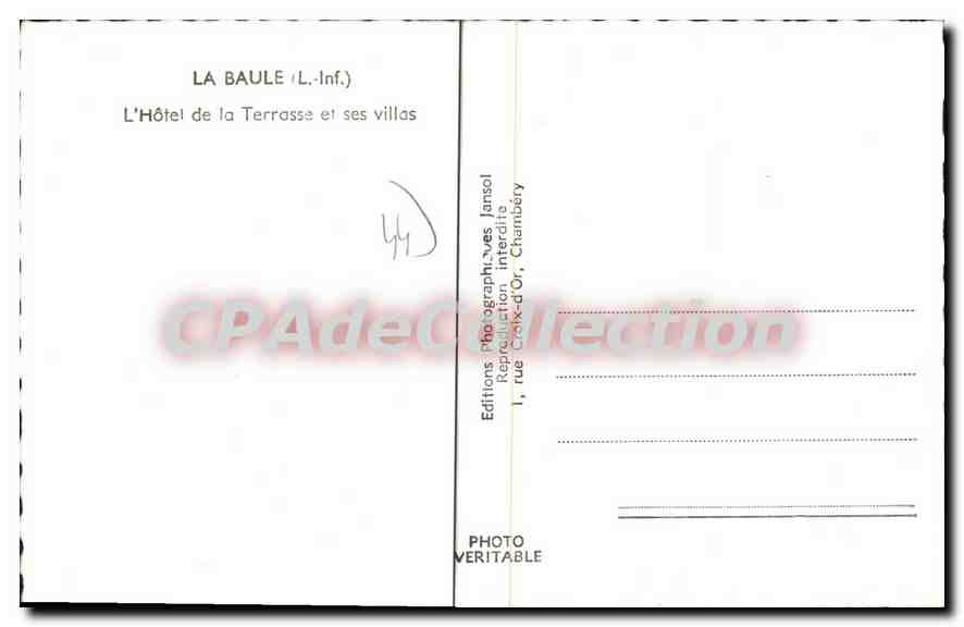 CPA La Baule L Inf L'Hotel de la Terrasse et ses Villas  — Verso