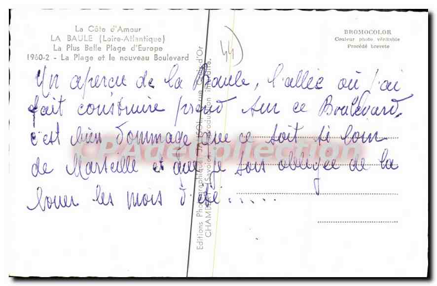 CPA La Cote d'Amour La Baule L Atl La plus belle Plage d'Europe La Plage et le nouveau Boulevard cit — Rückseite