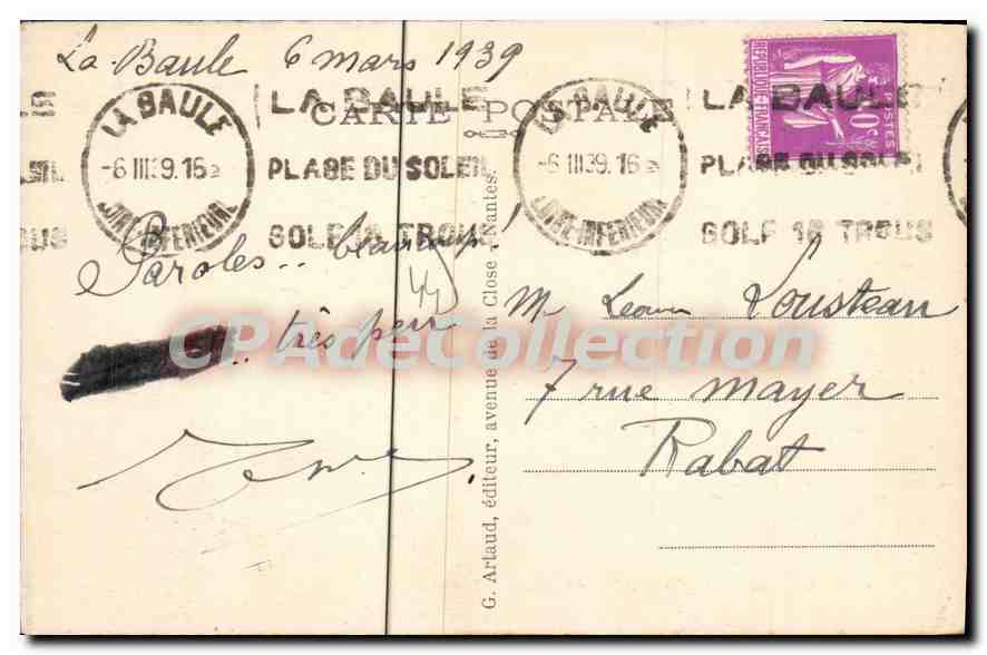 CPA La Baule sur Mer L Inf Villa sur le Remblai  — Rückseite