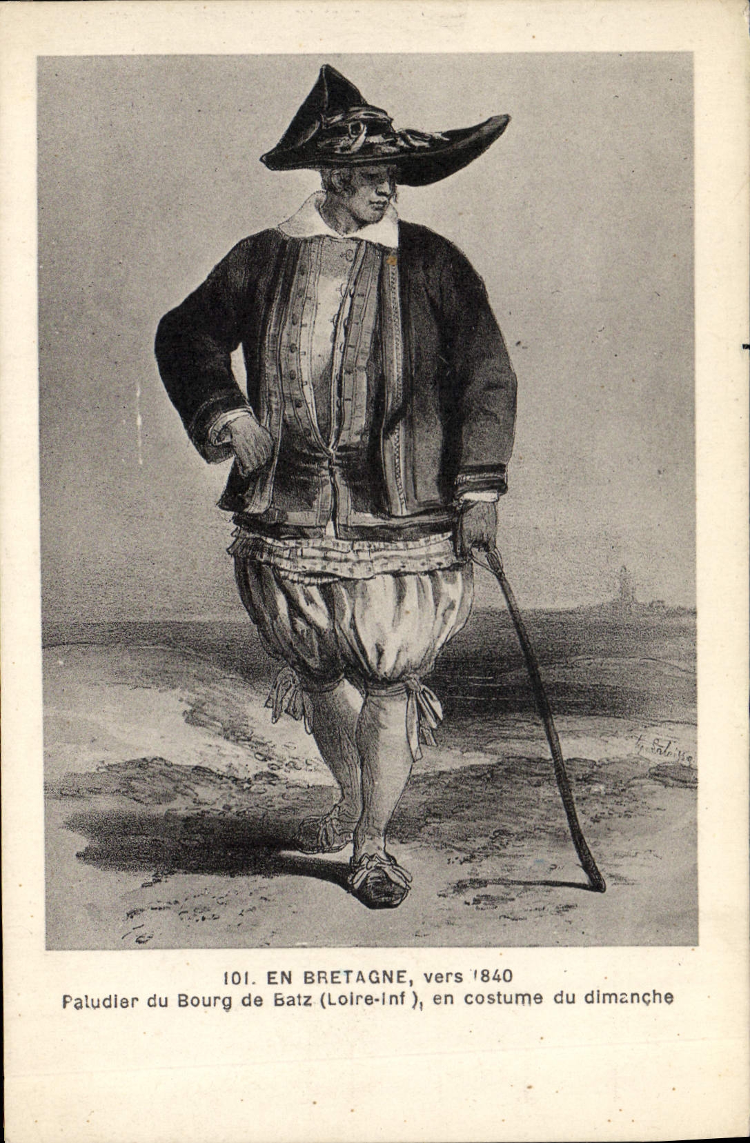 CPA En Bretagne vers 1840 Paludier du Bourg de Batz en costume du dimanche 