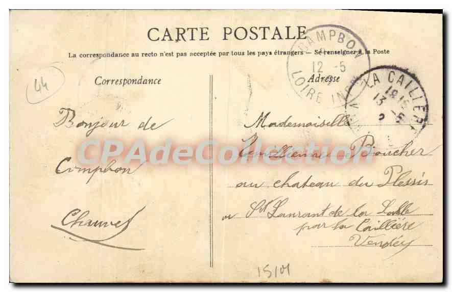 CPA Chateau de Coislin cote Ouest  — Rückseite