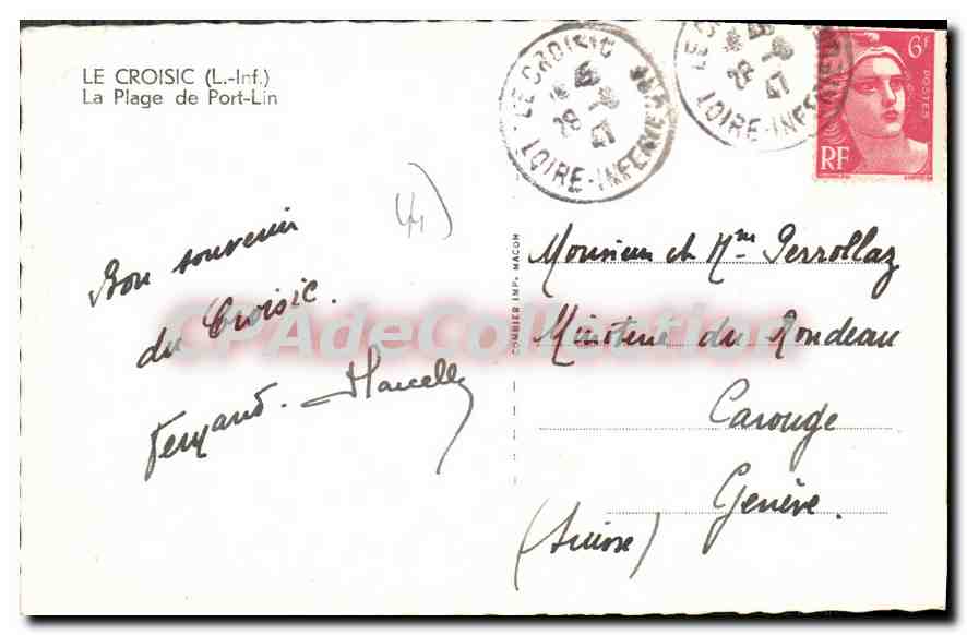 CPA Le Croisic L Inf La Plage de Port Lin  — Rückseite