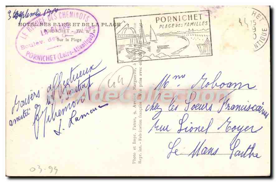 CPA Hotel des Bains et de la Plage Pornichet Sur la Plage  — Rückseite