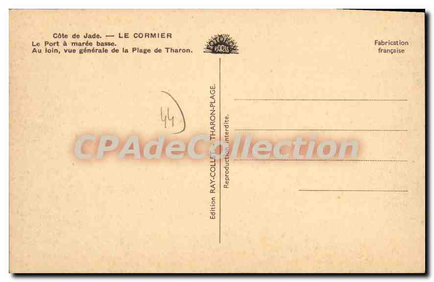 CPA La Cote de Jade Le Cormier Le Port à maree basee Au Loin vue generale de la Plage de Tharon  — Rückseite