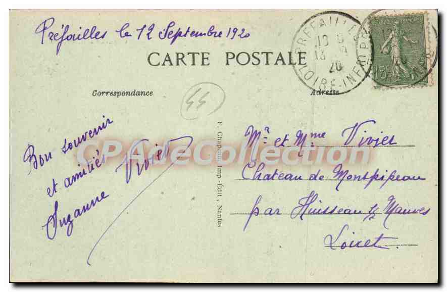 CPA Prefailles Loire Inf l'Escalier de la Falaise et la Source à Quirouard  — Rückseite