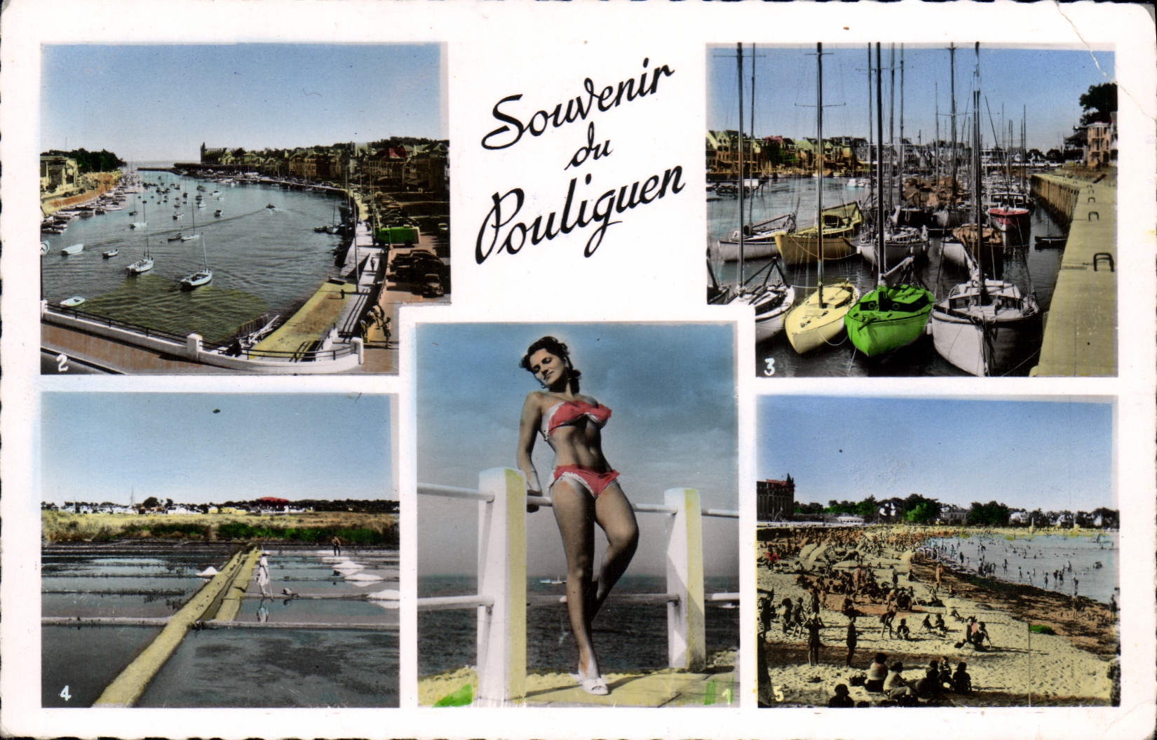 CPA Le Pouliguen Pin-Up Vue generale du Port Le Port des Yachts Les Marais Salants La Plage 