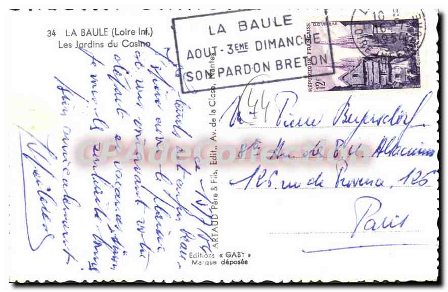 CPA La Baule Loire Inf Les Jardins du Casino  — Rückseite