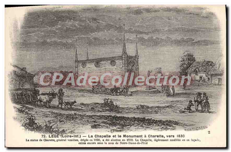 CPA Lege Loire Inf La Chapelle et le Monument à Charrette vers 1830 