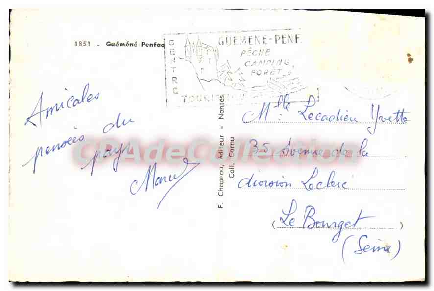 CPA Guemene Penfao église rue de redon hospice hopital Trégroaz — Rückseite
