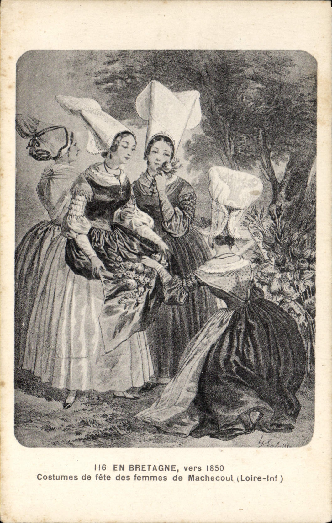 CPA En Bretagne vers 1850 Costumes de fete des femmes de Machecoul Loire Inf 