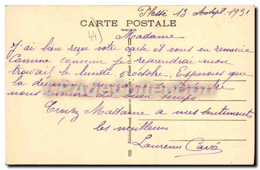 CPA Plesse L I La Croix et l'Eglise  — Rückseite