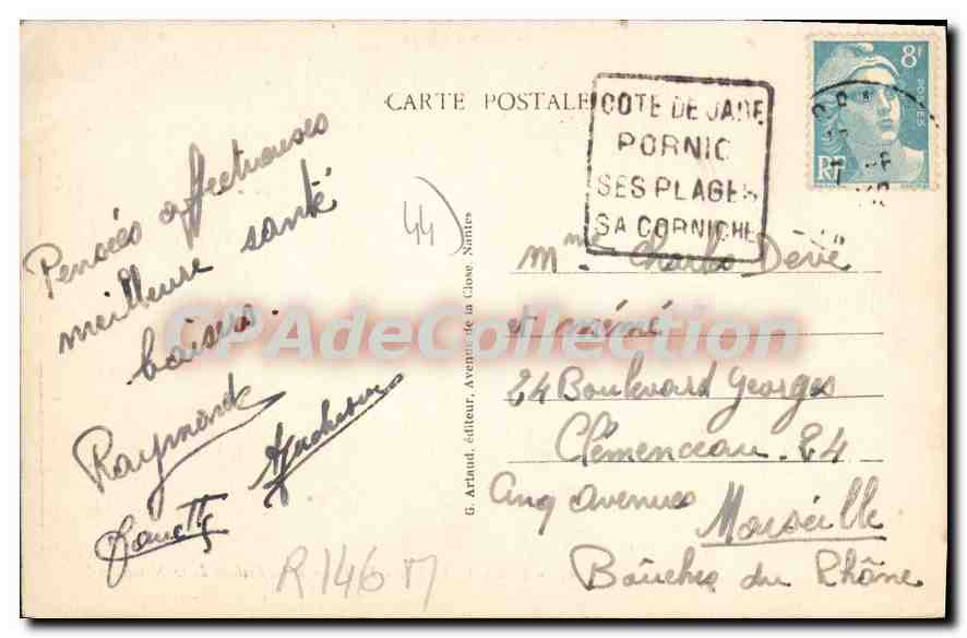 CPA Le Cote de Jade Pornic L I L a plage et les Rochers de la Noveillard  — Rückseite