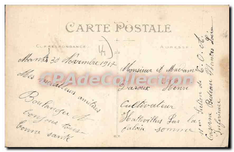 CPA Nantes la Caserne Bedeau IIème Section  — Verso