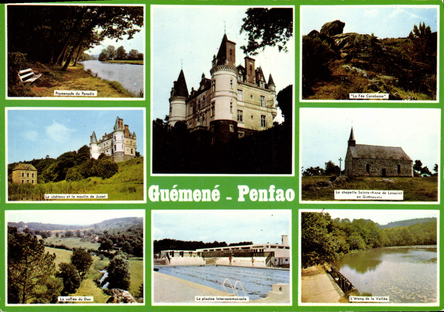 CPSM Guemene Penfao Loire Atlantique Juzet piscine étang de la Vallée chapelle fée carabosse moulin 