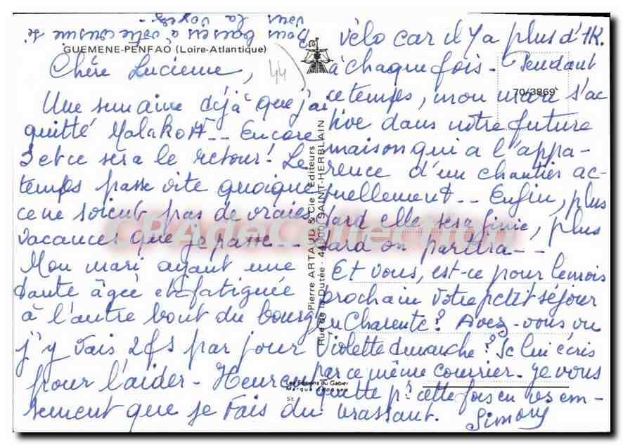 CPSM Guemene Penfao Loire Atlantique Juzet piscine étang de la Vallée chapelle fée carabosse moulin  — Rückseite