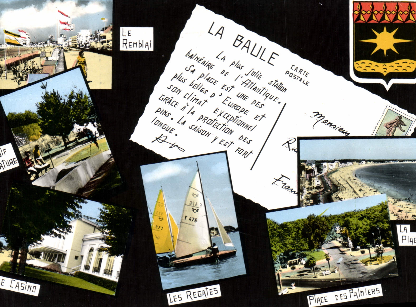 CPSM Souvenir de la Baule la plus Belle Plage d'Europe golf remblai casino régates palmiers