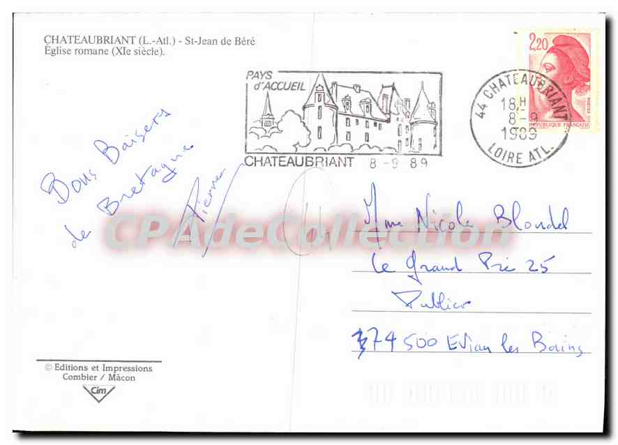 CPSM Chateaubriant L Atl St Jean de Bere Eglise romane Xie Siecle  — Rückseite
