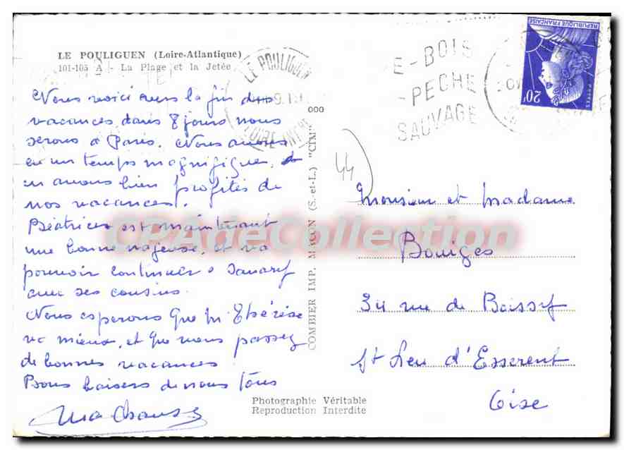 CPSM Pouliguen Loire Atlantique la plage et la Jetee  — Verso