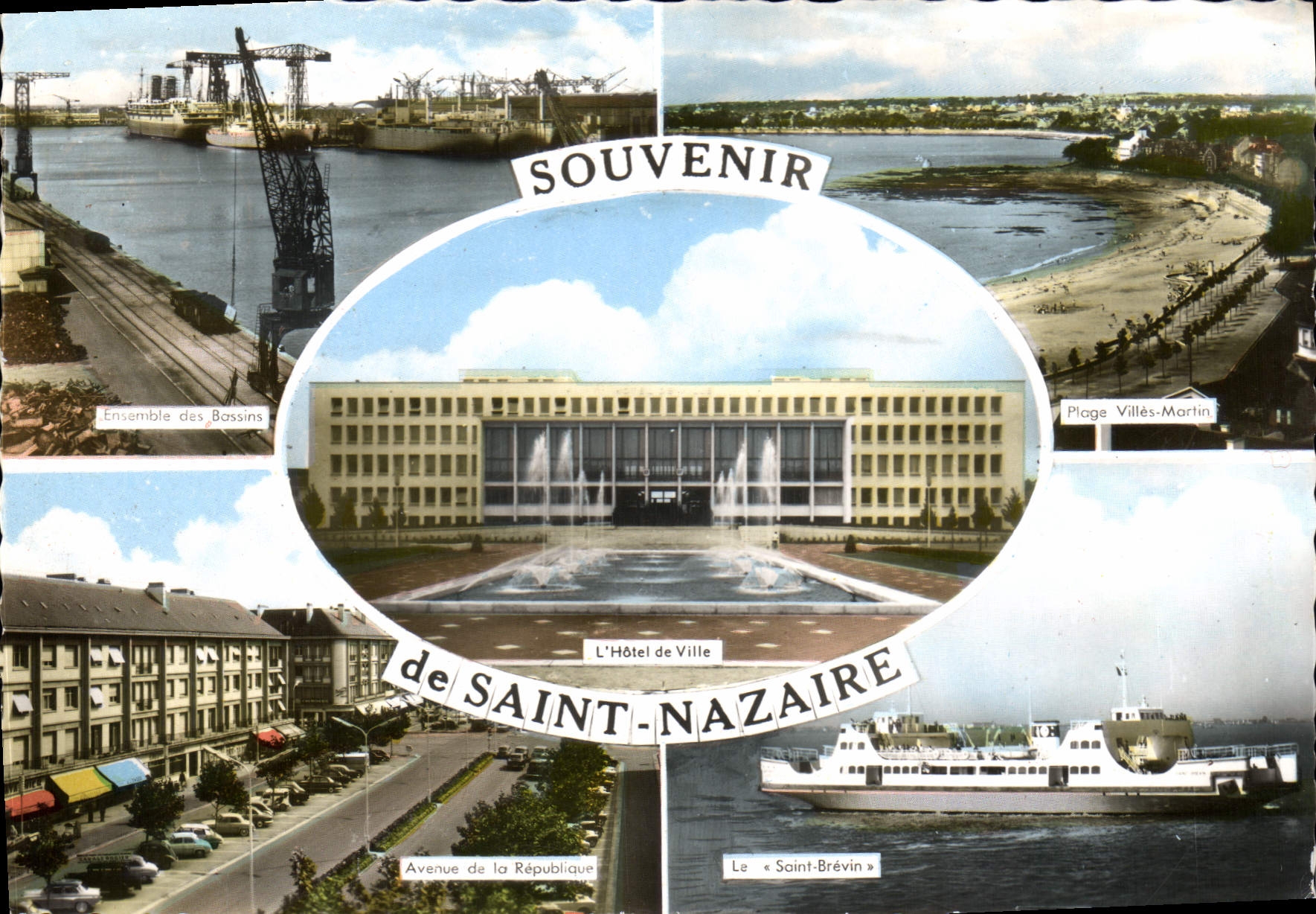 CPSM Souvenir de Saint Nazaire bateau Saint Brévin avenue de la république bassins plage villès-Mart