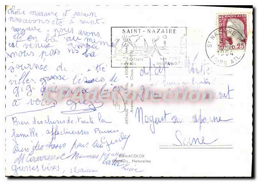 CPSM Souvenir de Saint Nazaire bateau Saint Brévin avenue de la république bassins plage villès-Mart — Verso