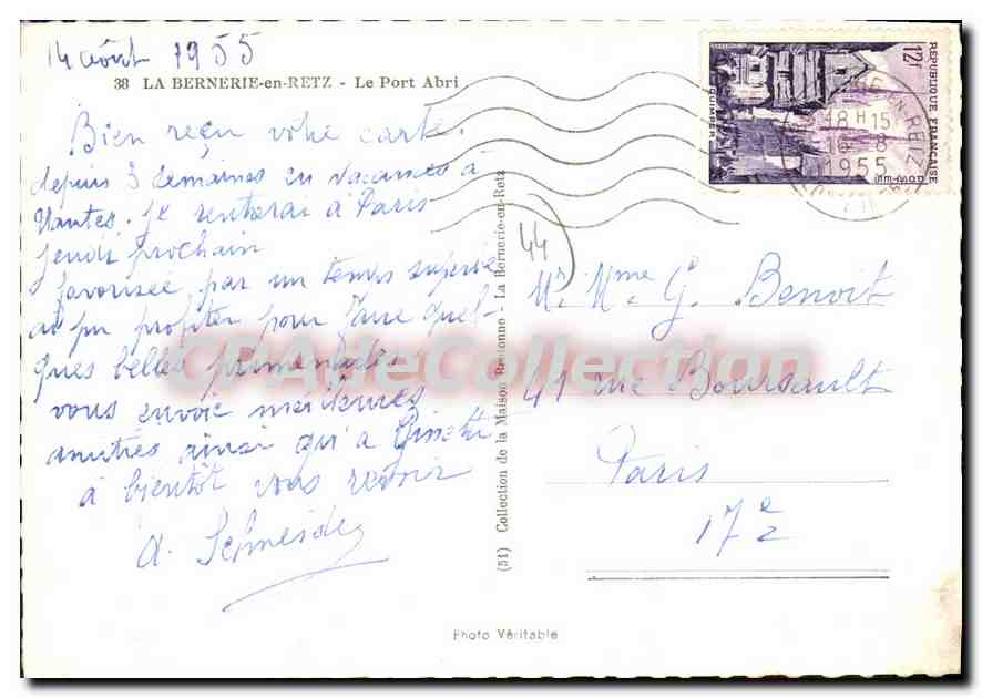 CPSM La Bernerie en retz le port Abri  — Rückseite