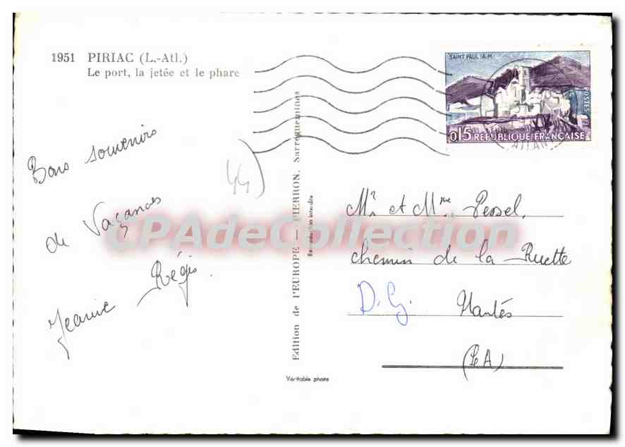 CPSM Piriac L Atl le port la Jetee et le Phare  — Rückseite