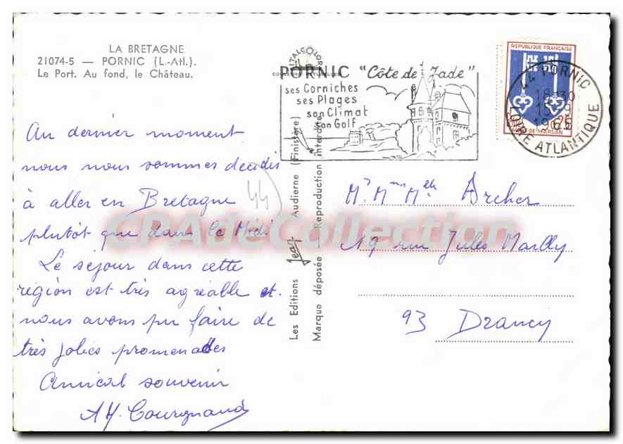 CPSM La Bretagne Pornic L Atl le port au fond le chateau  — Rückseite