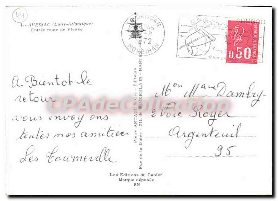 CPSM Avessac Loire Atlantique entree route de Plesse  — Rückseite
