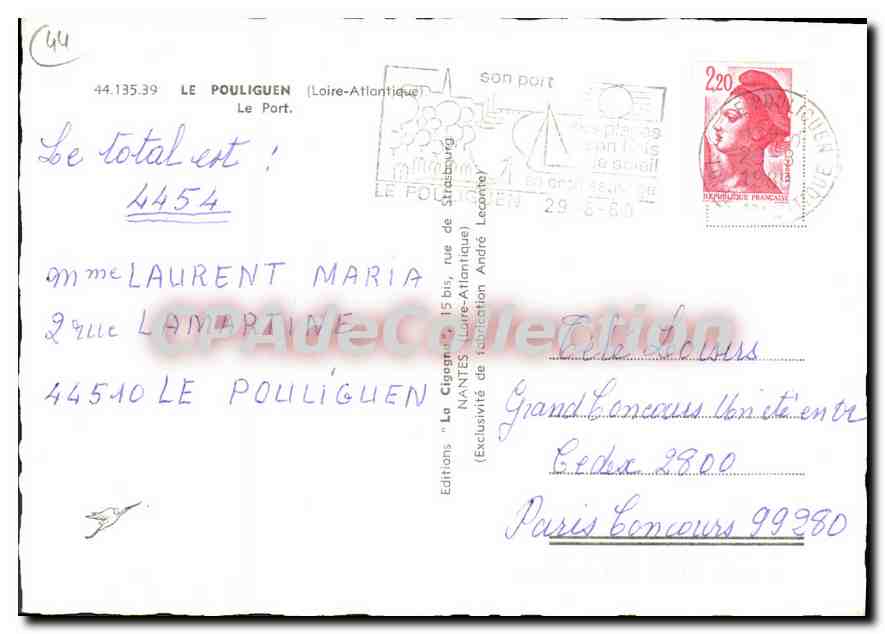 CPSM Le Pouliguen Loire Atlantique le port  — Verso