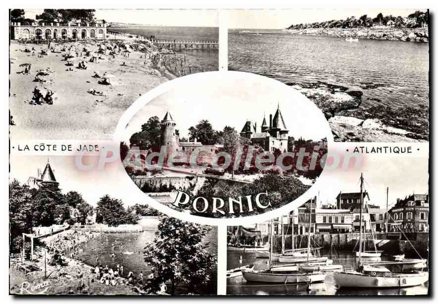 CPSM Pornic Loire Atlantique la plage la pointe de la Noeveillard le chateau la plage de la Noeveill
