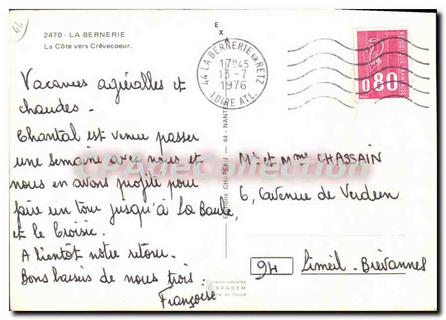 CPSM La Bernerie la Cote vers Crevecoeur  — Rückseite