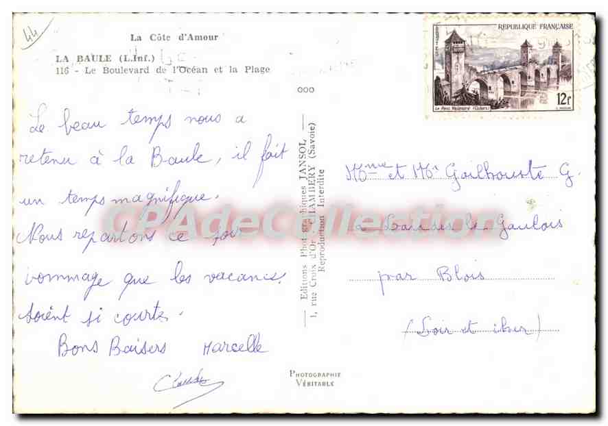 CPSM La Cote d'Amour la Baule L Inf le Boulevard de l'Ocean et la Plage  — Rückseite