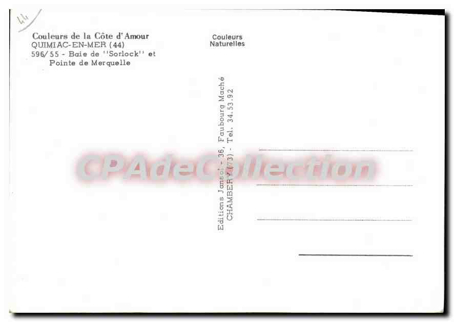 CPSM Cote d'Amour Quimiac en Mer Baie de Sorlock et pointe de Merquelle — Rückseite