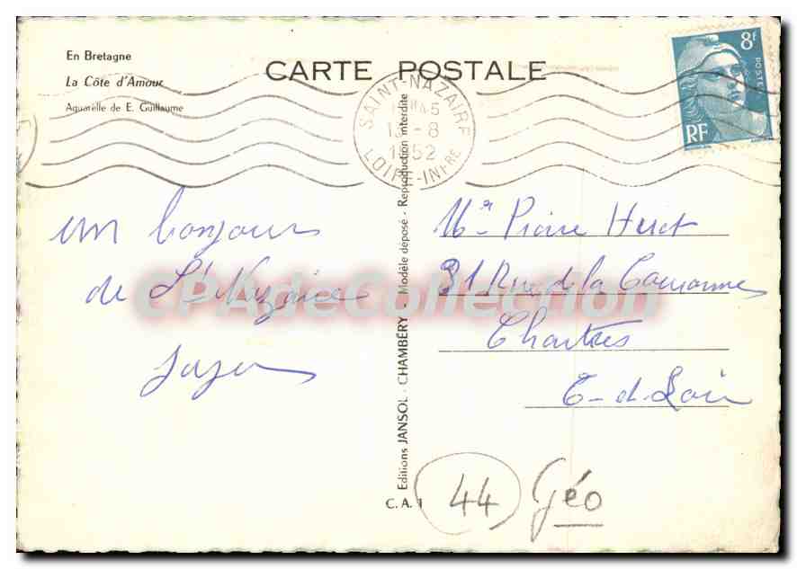 CPSM En Bretagne La cote d'Amour Aquarelle De E Guillaume piriacla turballe st molf st lyphard st an — Rückseite