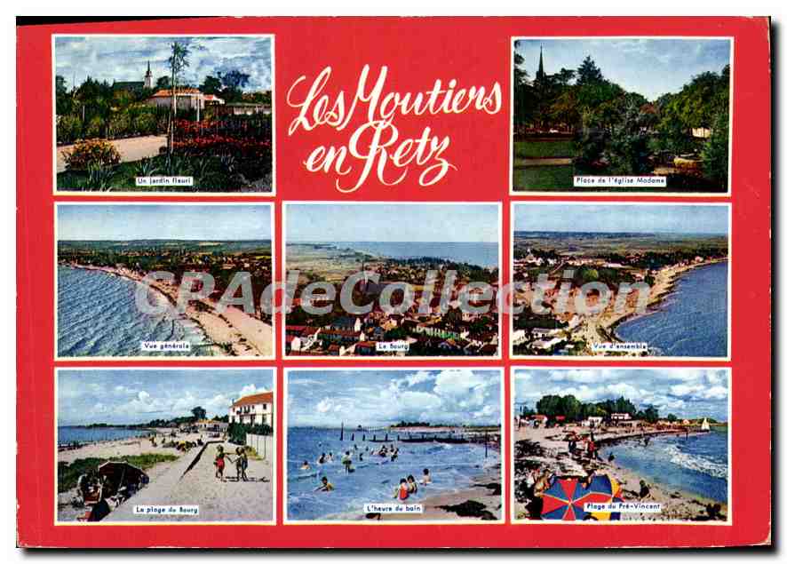 CPSM Les Moutiers en Retz Loire Atlantique place l'église madame le bourg plage pré vinvent 