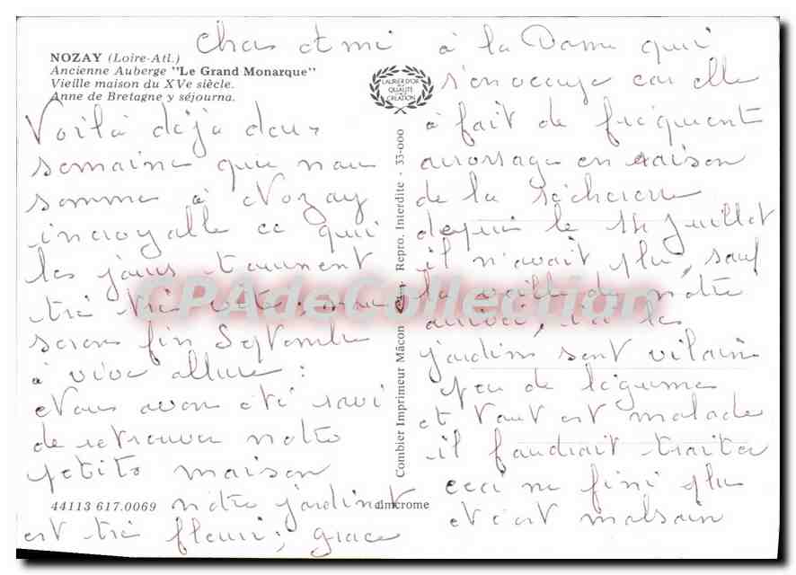 CPSM Nozay Loire Atl ancienne auberge le grand Monarque vieille maison du XV siecle Anne de Bretagne — Verso