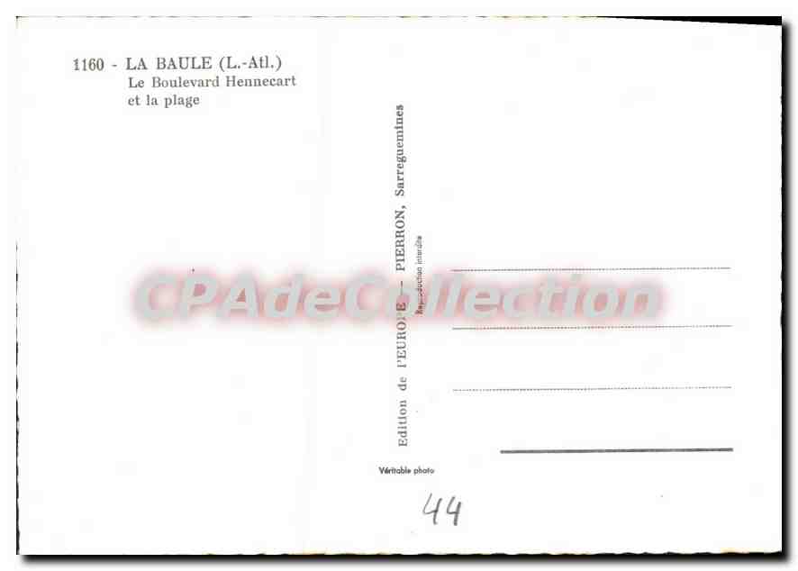 CPSM La Baule L Atl le boulevard Hennecart et la plage  — Rückseite