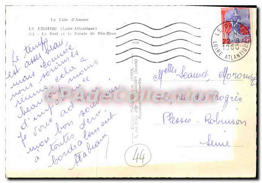 CPSM La Cote d'Amour le Croisic Loire Atlantique le port et la Pointe de Pen Bron  — Rückseite