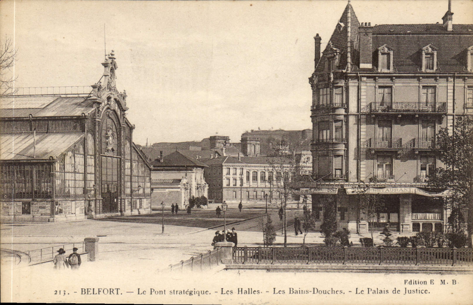 CPA Belfort le pont Strategique les Halles les Bains Douches le palais de justice 