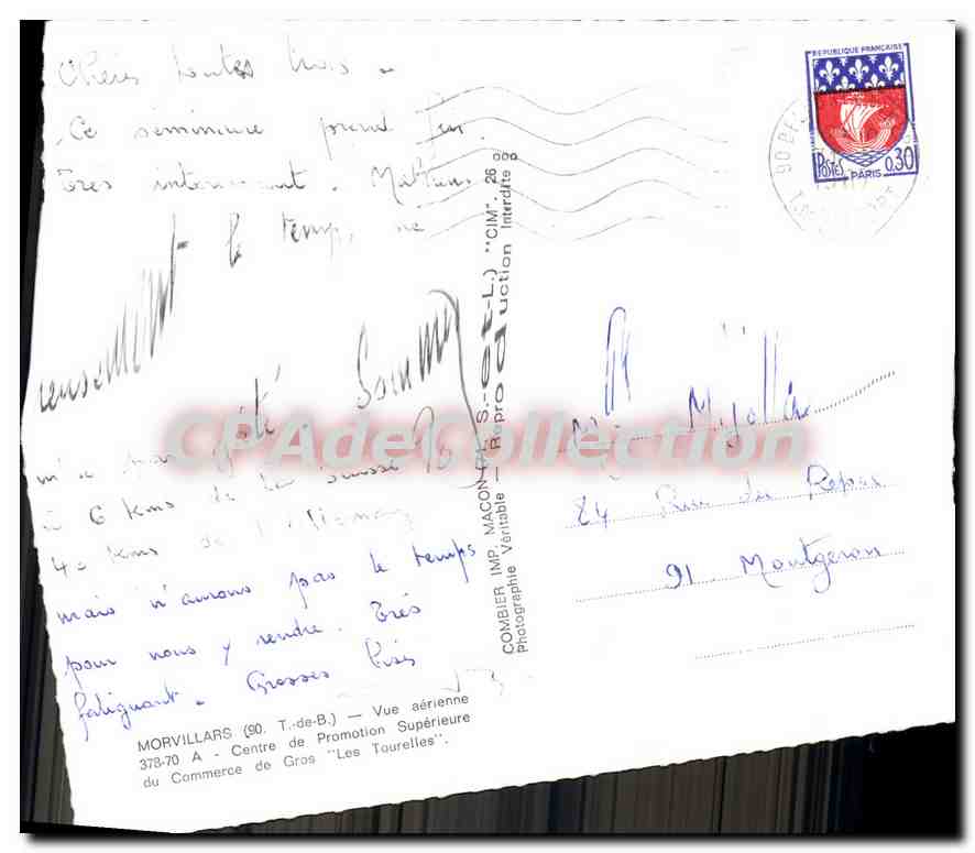 CPSM Morvillars 90. T de B vue aerienne centre de promotion Superieure du commerce de Gros les Toure — Rückseite