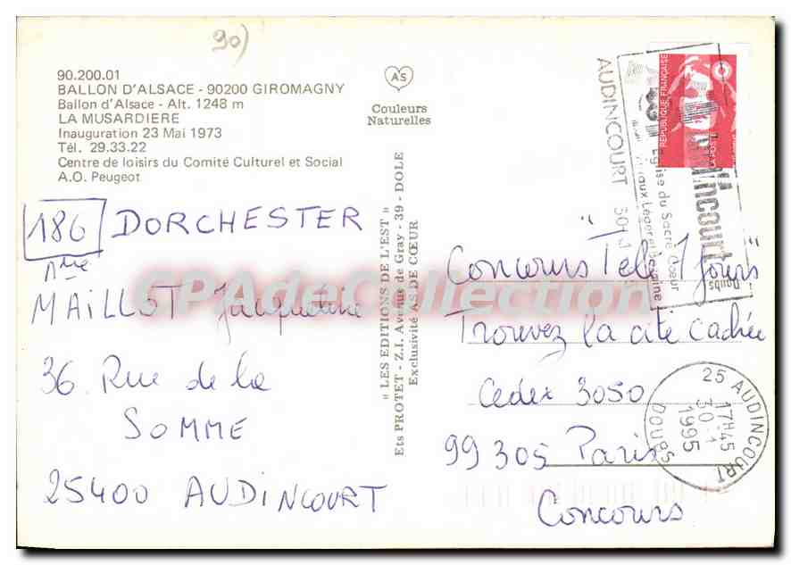 CPSM Ballon d'Alsace Giromagny Ballon d'Alsace la Musardiere inauguaration 23 Mai 1973 centre de loi — Rückseite