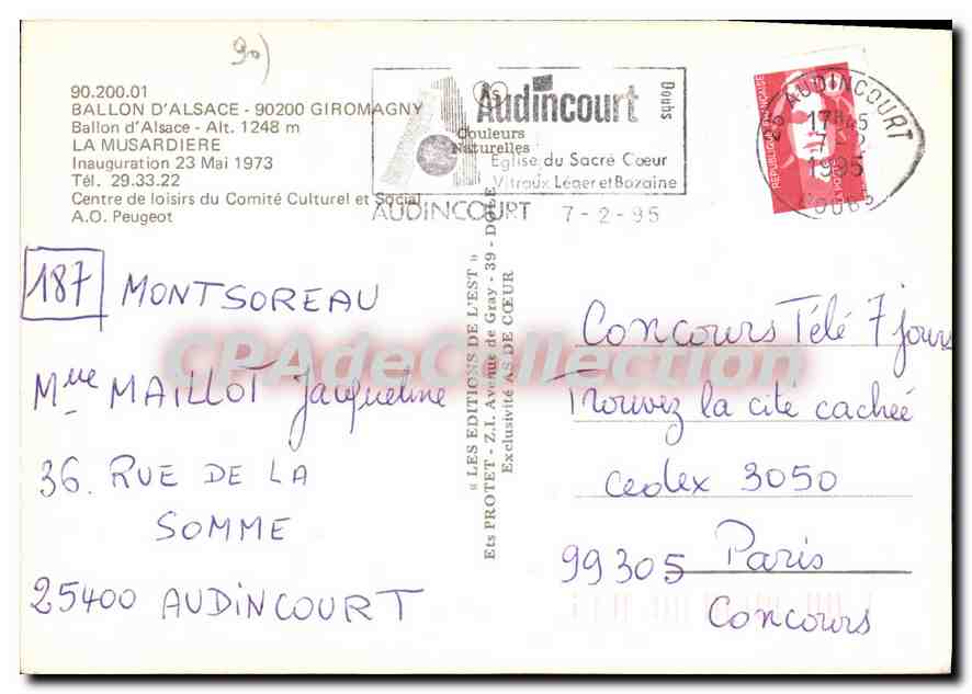 CPSM Ballon d'Alsace Giromagny Ballon d'Alsace la Musardiere inauguaration 23 Mai 1973 centre de loi — Rückseite