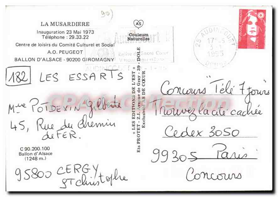 CPSM La Musardiere Ballon d'Alsace Giromagny Ballon d'Alsace la Musardiere inauguaration 23 Mai 1973 — Rückseite