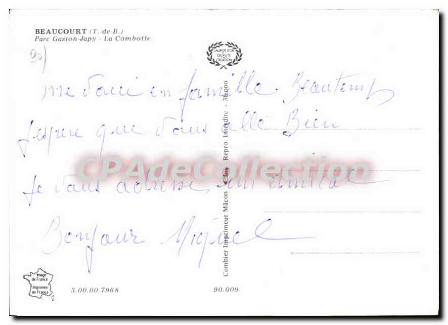 CPSM Beaucourt T de B parc Gaston japy la Combotte  — Rückseite