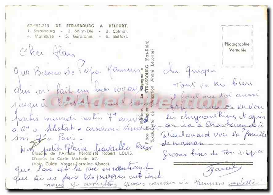 CPSM Strasbourg Belfort Strasbourg Saint Dle Calmar Mulhouse Gerardmer Belfort gerardmer colmar base — Verso