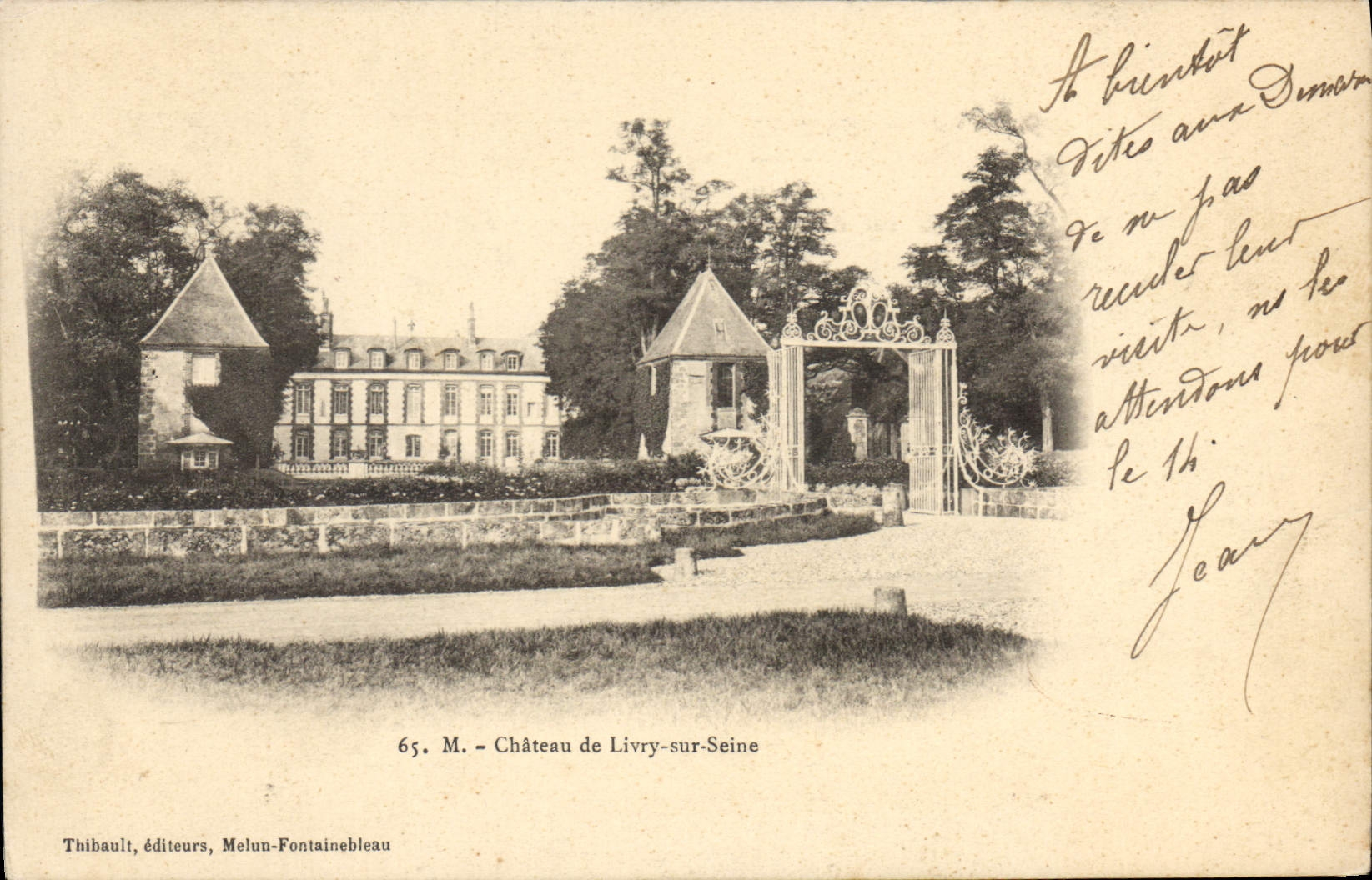 Château de Livry-sur-Seine — view of the castle and its gardens — Thibault, publishers, Melun-Fontainebleau, n°65