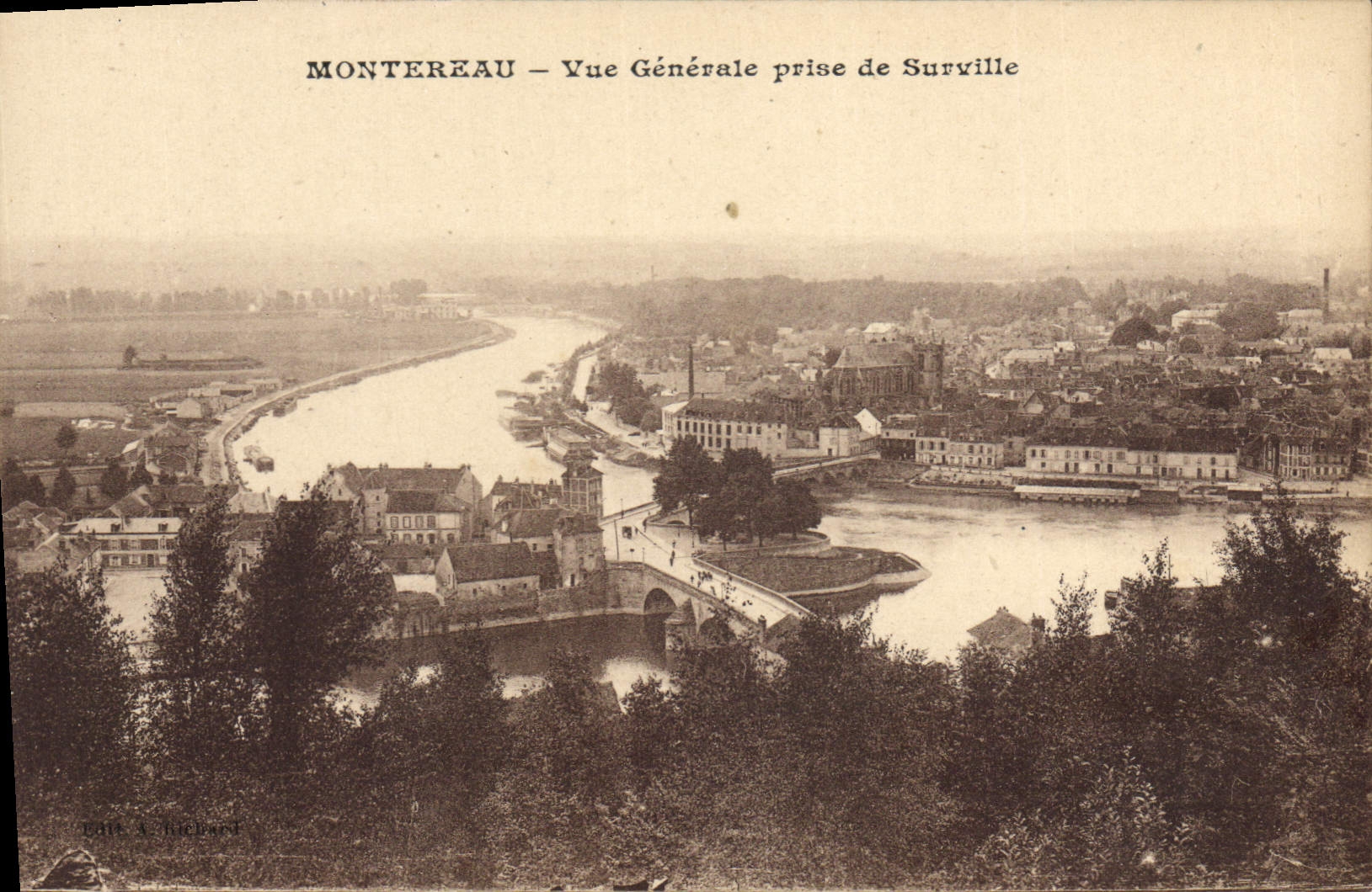 Montereau – General View from Surville — Publisher A. Richard